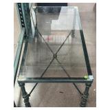 Metal coffee table w/glass top, approx 40x20x16in