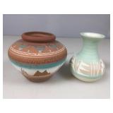 2 Small Signed Navajo Etchware Pottery Vases
