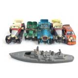 Five miniature toy, metal cars Matchbook models
