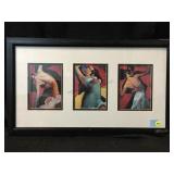 A triple panel, framed art, print featuring dance