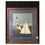 A framed folk art, print titled coastal breeze by