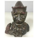 Vtg Mechanical Cast Iron Repro Clown Bank