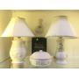 BELLEEK LAMPS, VASE & COVERED CASSEROLE