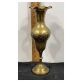 Etched brass vase slender handmade vase in India