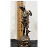 Bronze figure of a young man fishing 11.5" tall