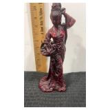 9.5" tall red resin oriental lady figure
