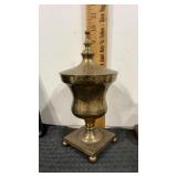 Indian etched brass lidded urn  9" tall
