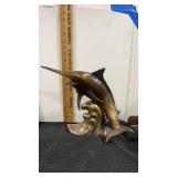 Brass Marlin swordfish statue 11" tall