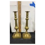 2 Heavy Brass candle stick holders  15" tall