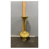 Flower Etched Brass Vase 10.5"
