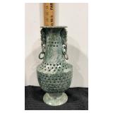 Chinese carved jade colored vase 11.5" tall
