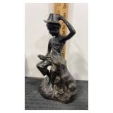 Heavy Bronze statue of boy with fish and dog  9"