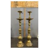 2 Unmarked Etched Brass Candlestick Holders