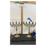 Set of 2  Brass  5 arm candelabra candle stick