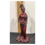 Hand carved Red resin lady figure 9.5"
