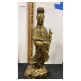 Chinese solid brass deity sculpture standing with