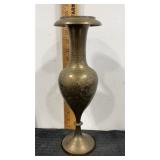 Large   Solid  brass vase floral etched design