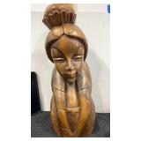 Hand carved Asian Woman bust sculpture statue