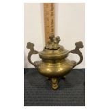 Antique brass Foo Dog incense burner with lid