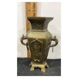 Chinese brass engraved vase with 2 handles  8"