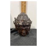 3 faced metal buddah sculpture 6.5" tall