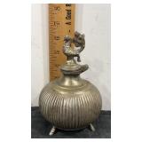 Heavy metal  vase with lid , lid has statue of