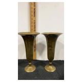 2 brass fluted flower vases 10" tall