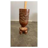 Wooden Carved Goblet with Hunters Engraved 3.5" x