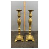Pair of Engraved Brass Candlestick Holders 18"