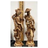 Chinese carved Resin figures man and woman 14.5"