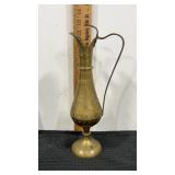 Brass pitcher leaf floral design etched India