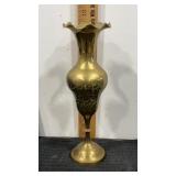 Etched brass vase slender handmade vase in India