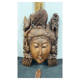 Chinese hand carved wooden goddess face dragon