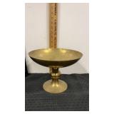 Brass pedestal bowl with etched design 7.5" tall