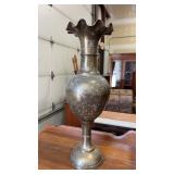 Large  solid brass vase  23.5" tall ruffled rim