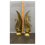2 Brass Flying Swans Bookends 15"