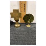 Solid brass cross and mini brass peacock figure