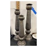 3 metal pillar candle holders