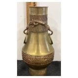 Solid and heavy brass vase with handles 11.25".