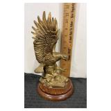 Solid brass  10.5" Eagle statue on wooden base