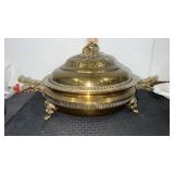 Brass  dish with lid  7" x  20"  dragon handles