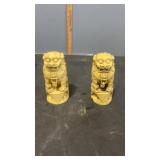 2 Asian Alabaster Foo Dog Statues 6" Tall