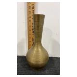 Ribbed solid brass vase made in India  11" tall