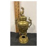 Bronze? 10" tall urn embossed flowers and birds