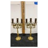 2 Brass Lion of Judah 3 armed candelabra  11.5"