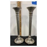 2 Brass candlestick holder with hammered nickel