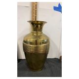 Heavy Ribbed brass flower vase 14.5" tall