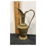 Brass pitcher leaf floral design etched India
