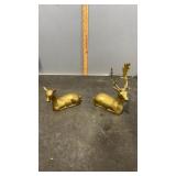 Pair of Brass Deer Figurines, Doe 4", Buck 7.5"