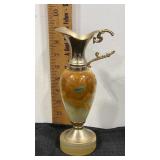 Onyx and brass 8.3/4" tall decorative vase.